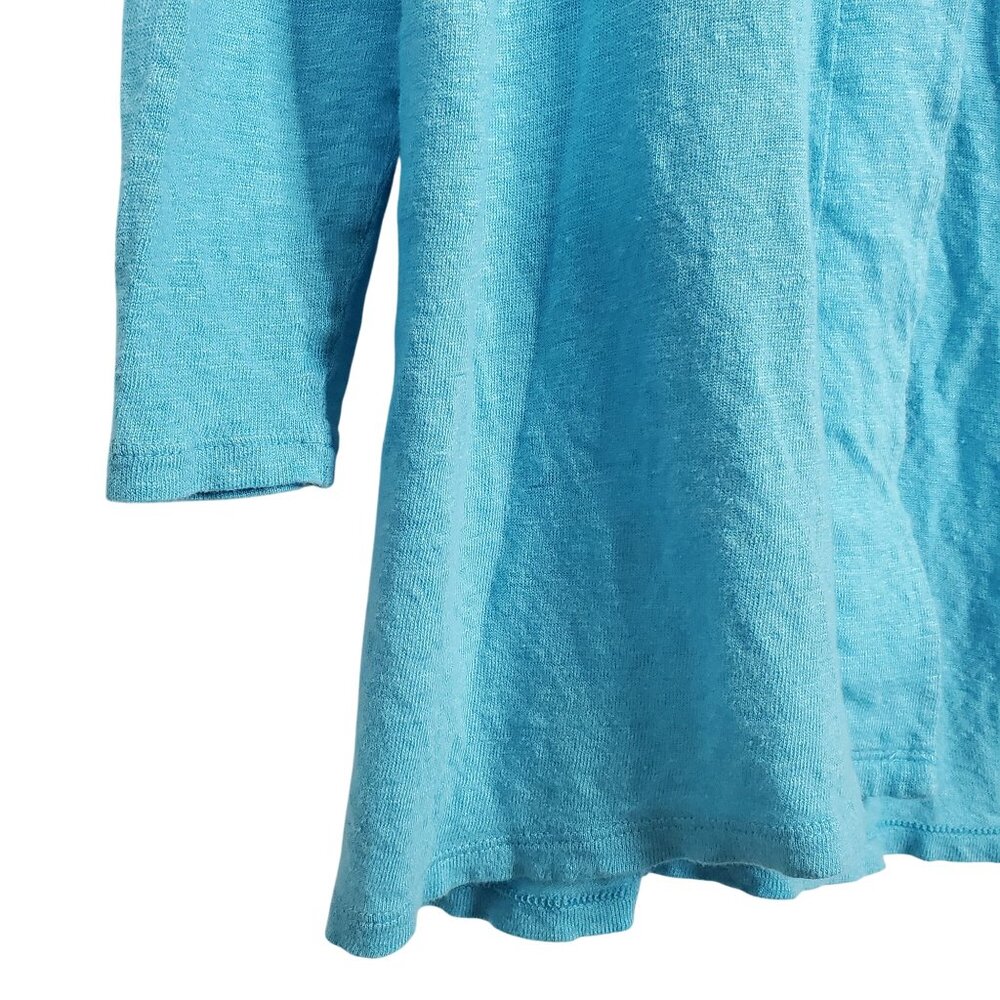 J Jill Love Linen Size XL Cardigan Open Front 100% Linen Shirred Back Turquoise - Picture 8 of 10